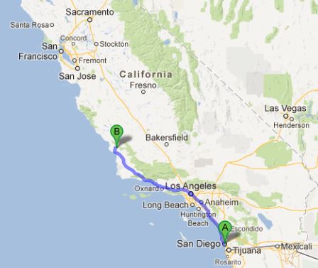 San Diego to San Luis Obispo map