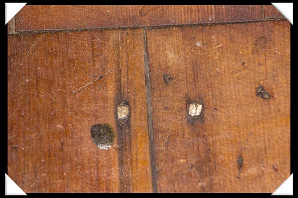 Square wooden nails in the historic Davis-Horton House in San Diego's historic Gaslamp Quarter